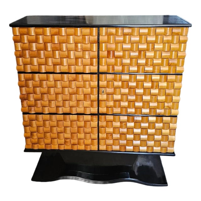 Vintage Italian Mobile Bar in Wood and Brass, 1970 For Sale