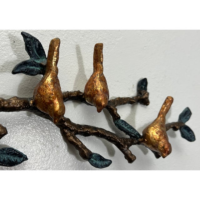 Vintage Cast Metal Birds on Branch Wall Sculpture With Verdigris Patina For Sale - Image 10 of 12
