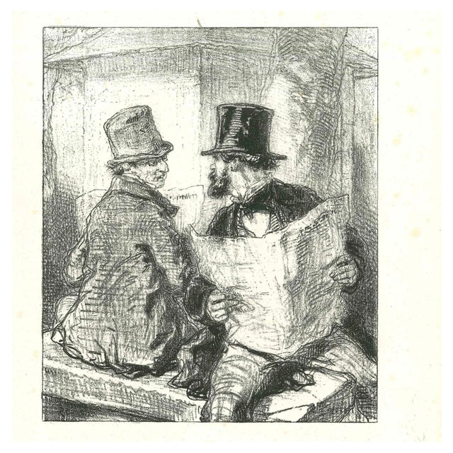 After Paul Gavarni, Reading News, Original Lithograph, 1881 For Sale