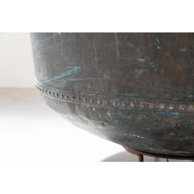 Antique Copper Cauldron with Iron Base & Decorations, 1800s, in Good conditions. Designed before 1890