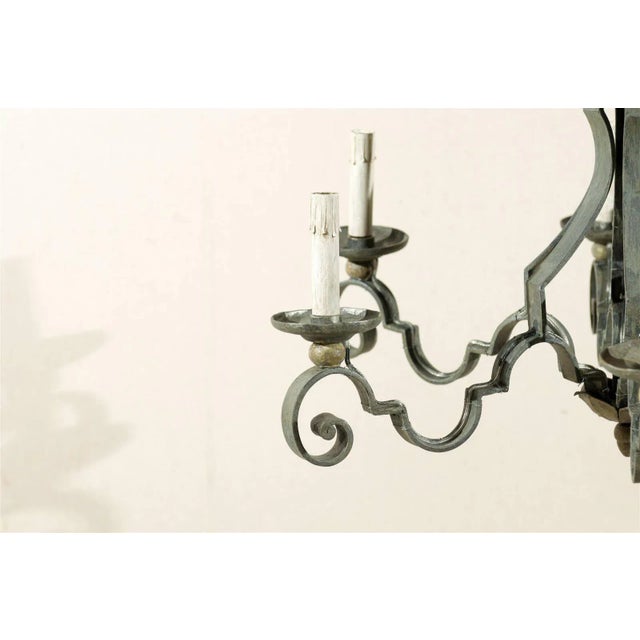 Metal French Mid-20th Century Painted Iron Six-Light Chandelier For Sale - Image 7 of 11