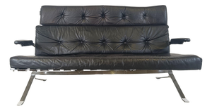 Vintage Black Leather and Chrome Sofa, 1970s