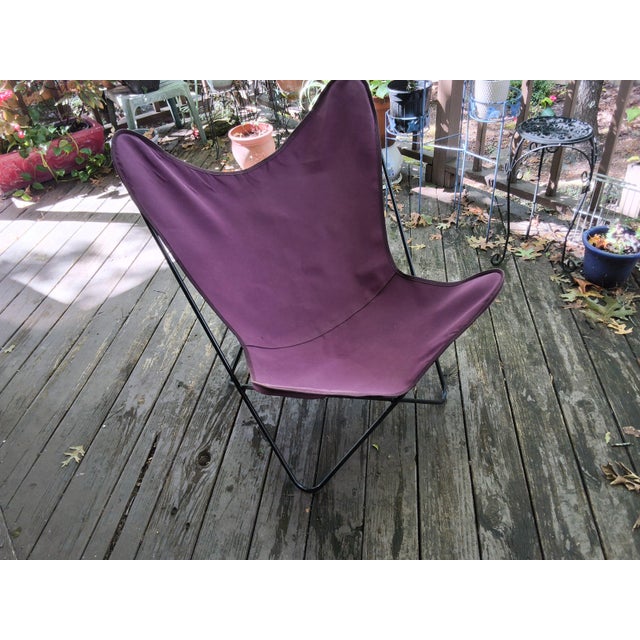 Mid-Century Modern Hardoy Style Welded Solid Wrought Iron BKF Butterfly Chair With Purple Canvas Seat For Sale - Image 15 of 15