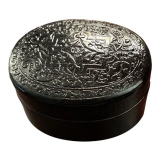 Mid 20th Century Italian Embossed Leather Oval Box For Sale