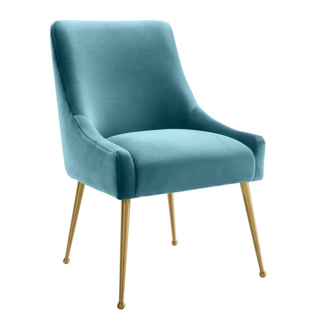 Metal Beatrix Sea Blue Velvet Side Chair with Gold Legs For Sale - Image 7 of 7