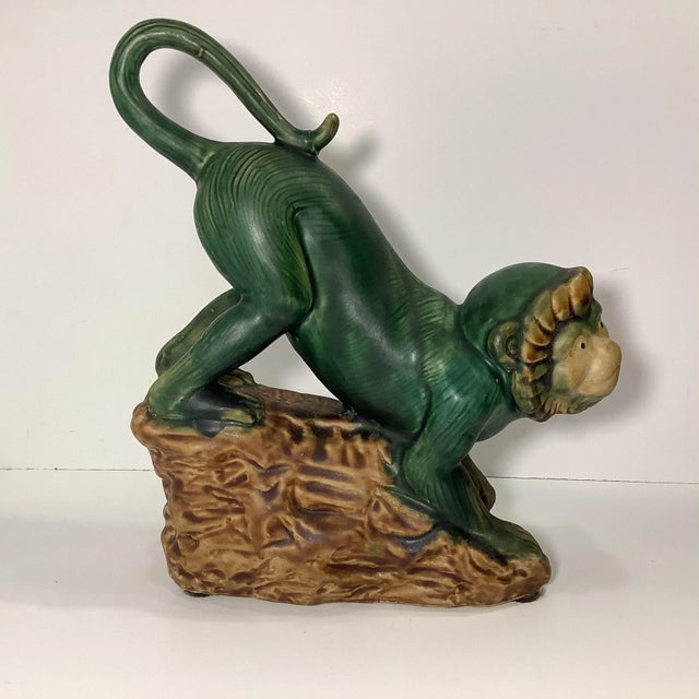 Green 19th Century Chinoiserie Asian Ceramic Green Monkeys - A Pair For Sale - Image 8 of 13