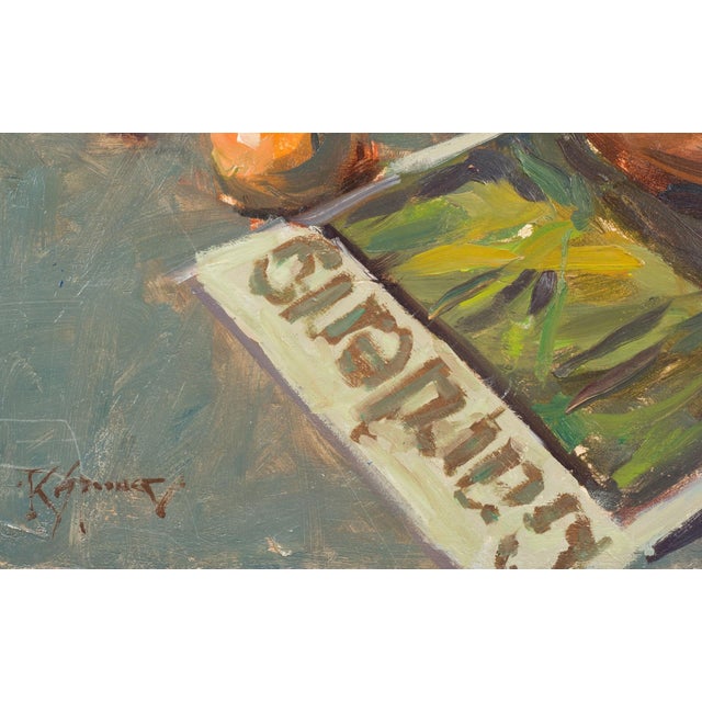 Plum Tea, ca. 2013 by Robert Spooner | Oil on panel Still life of a teapot and fruits For Sale - Image 4 of 4