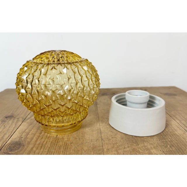 Gold Vintage White Porcelain Ceiling Light, 1970s For Sale - Image 8 of 14
