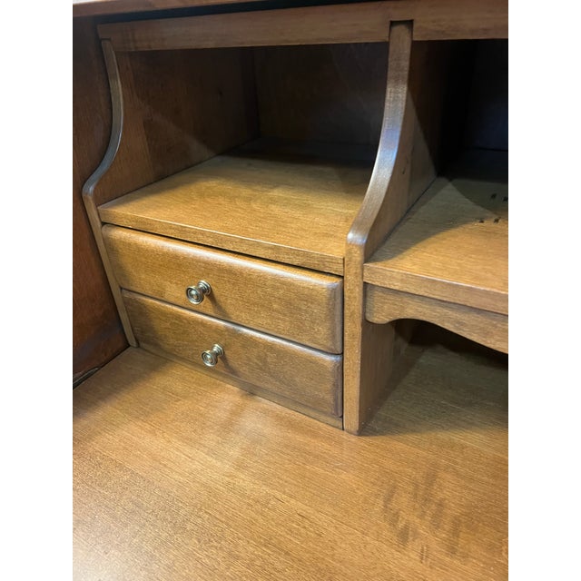 Ethan Allen 1970s Ethan Allen Solid Birch Drop Front Secretary Desk With Bookcase Hutch For Sale - Image 4 of 12