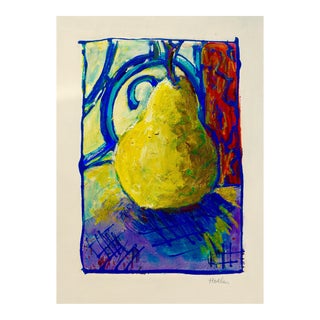 Contemporary "Golden Pear" Mono Print and Pastel by Martha Holden. For Sale