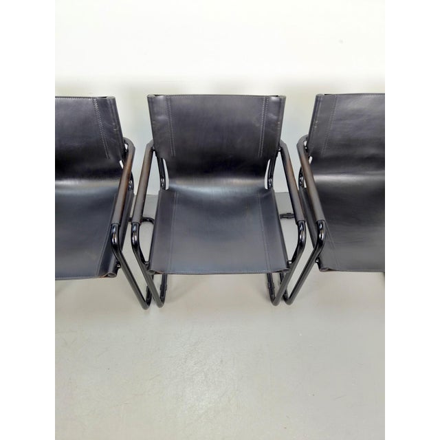 Mid-Century Modern Bauhaus Leather B34 Armchairs by Mart Stam & Marcel Breuer for Fasem, Italy, 1980, Set of 4 For Sale - Image 9 of 11