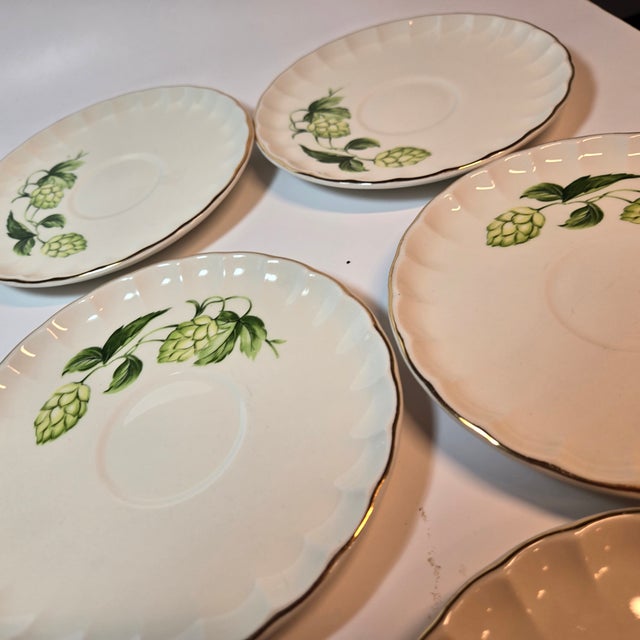 Green Gold Rimmed Hops Saucers- Set of Eight For Sale - Image 8 of 10
