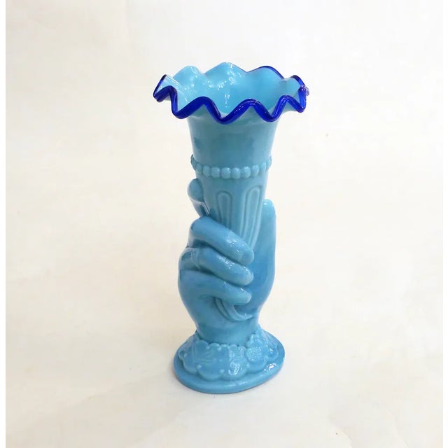 Main Au Cornet Vase in Molded Blue Opaline Glass from Valléerysthal, France, Early 20th Century For Sale - Image 11 of 11