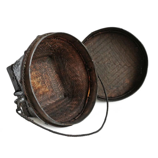 Mid 20th Century Vintage Akha Thai Basket W/Lid For Sale - Image 5 of 6