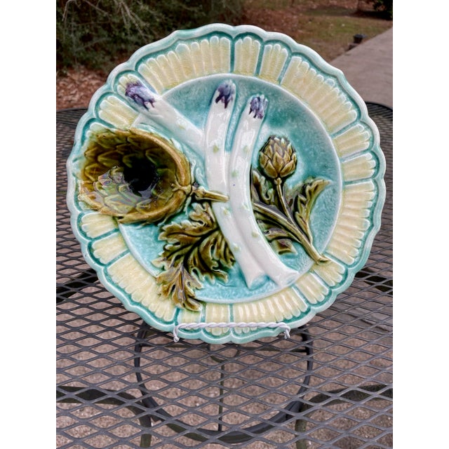 1890s Antique French Salins Majolica Asparagus Plate For Sale - Image 13 of 14