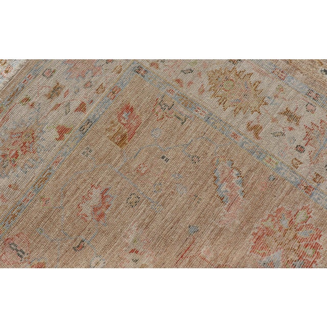 Floral Turkish Angora Oushak With Sandy in Taupe Background and Cream Border 6'1 X 8'9 For Sale - Image 12 of 12