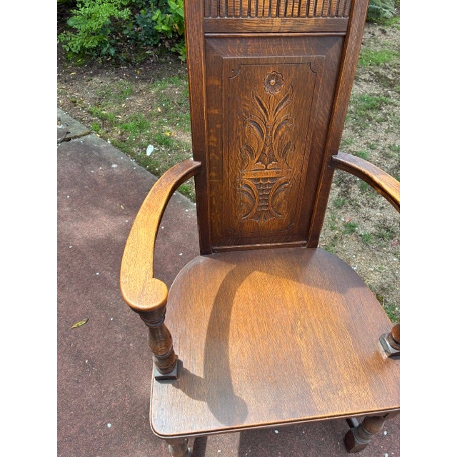 1930s Oak Gothic Revival Chair Set For Sale - Image 10 of 10