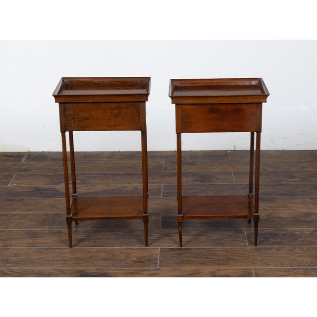 Brown Pair of French 19th Century Mahogany Tray Top Bedside Tables with Two Drawers For Sale - Image 8 of 12