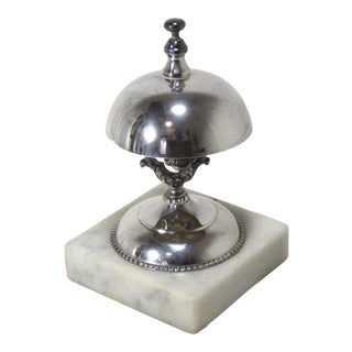 Antique Silverplate Brass & Marble Front Desk Bell For Sale