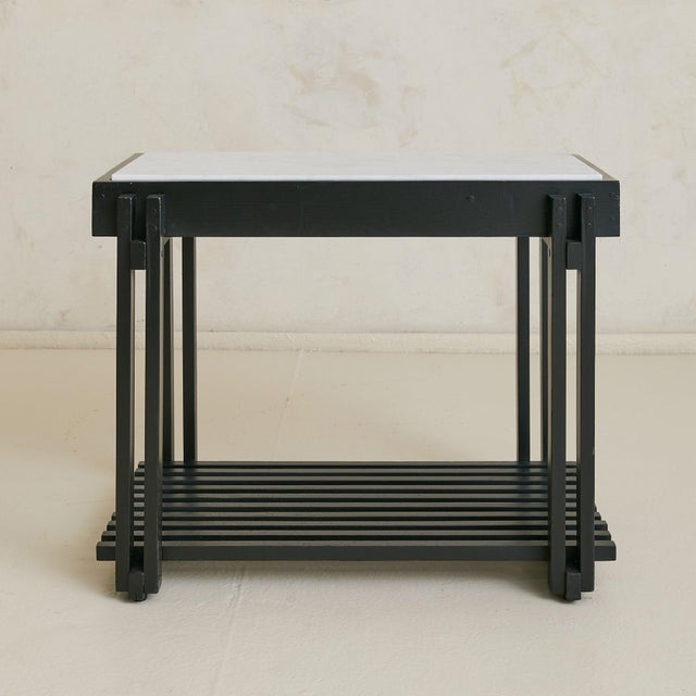 French Black Wood Side Table with White Marble, 1970s - 2 Available For Sale - Image 9 of 10