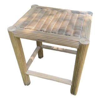 1960s Mid Century Pencil Reed Coastal Style Rattan Side Table For Sale
