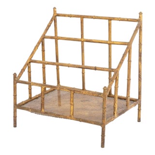 Hollywood Regency Gilt Faux Bamboo Canterbury For Sale