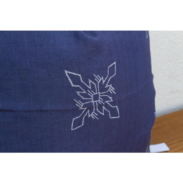 Large 24" Sq Indigo Jaipur Blockprint Linen Pillow Cover For Sale - Image 4 of 6