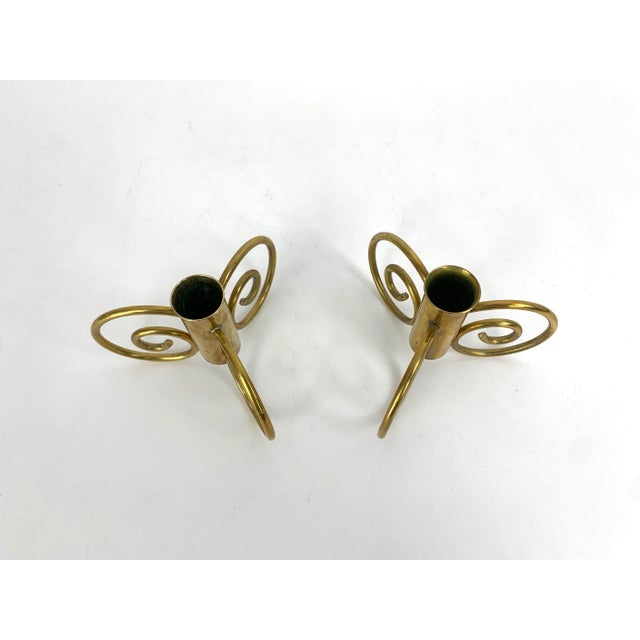 Swedish Modern Brass Candlesticks by Lars Holmström for Svenskt Tenn, Sweden, 1950s, Set of 2 For Sale - Image 6 of 14