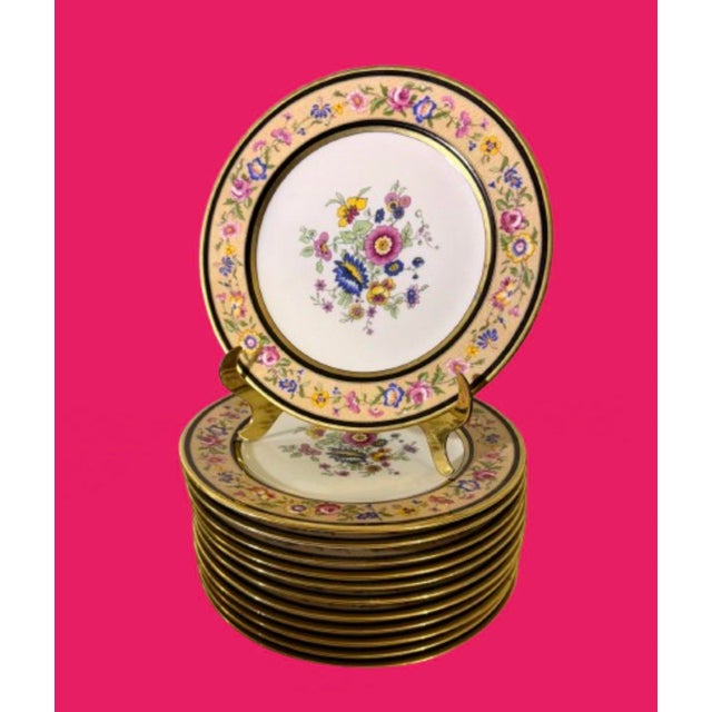 Art Deco 1920s Antique French Porcelain Plates With Floral Polychrome Design - Set of 12 For Sale - Image 3 of 10