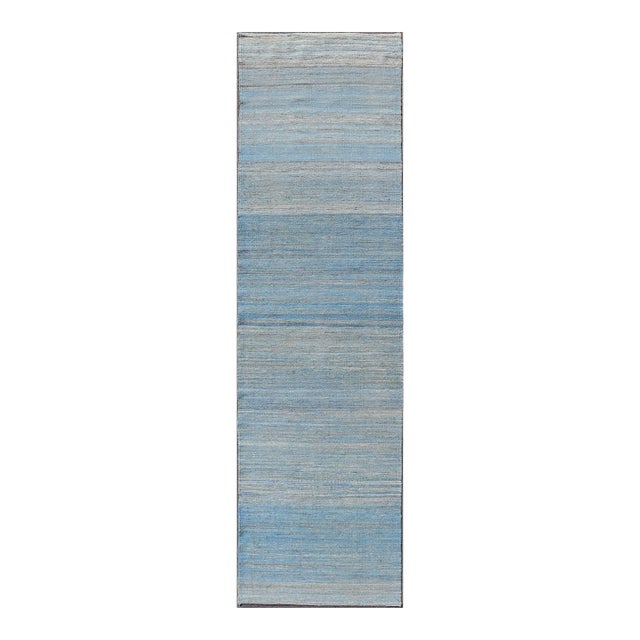 2020s Flat-Weave Runner in Modern Design in Shades of Blue, Green and Gray For Sale