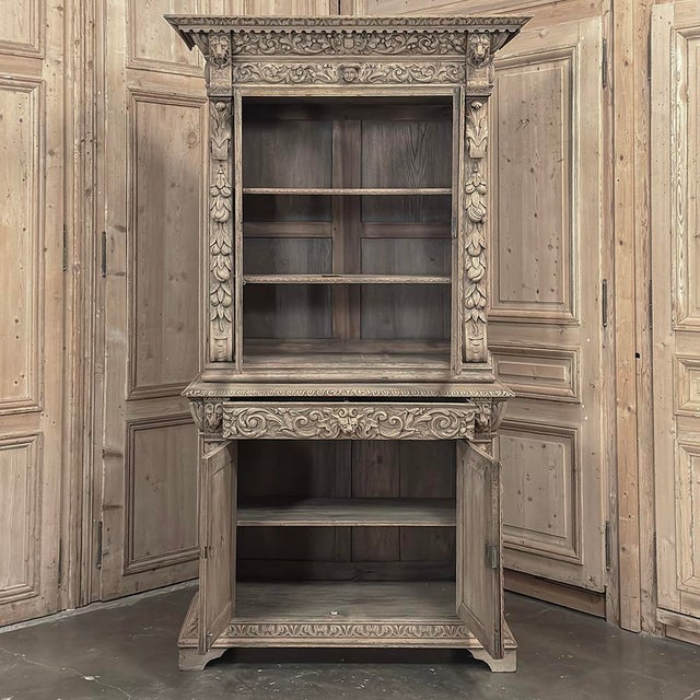 19th Century French Renaissance Revival Carved Bookcase in Stripped Oak For Sale - Image 15 of 18