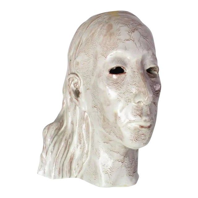 1980s Pottery Glazed Ceramic Indian Head Sculpture For Sale