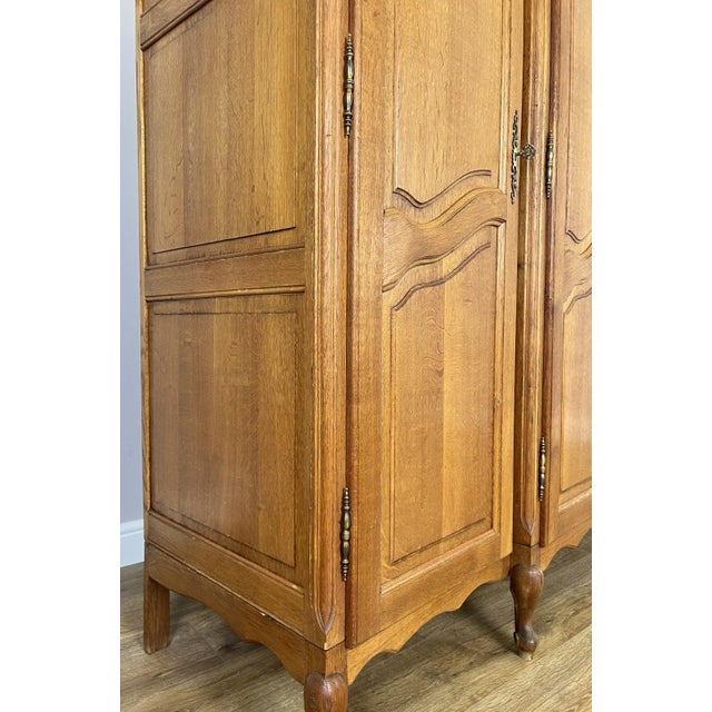 Gold Vintage Louis XVI French Oak Four Door Carved Armoire For Sale - Image 8 of 10