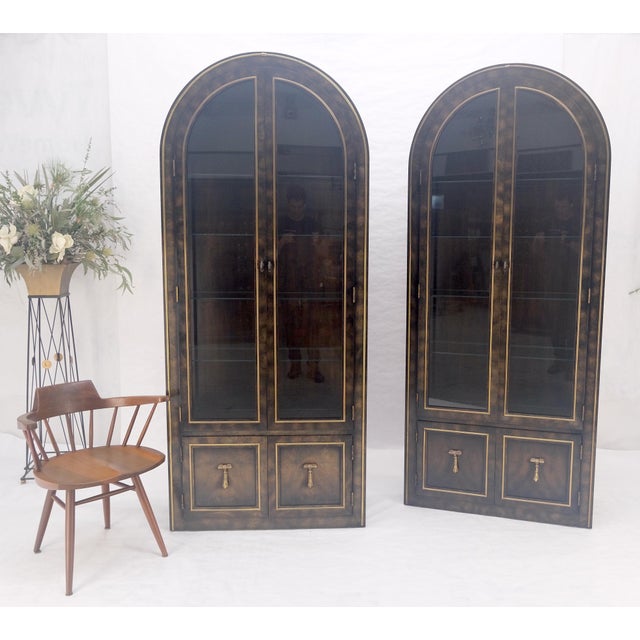 Pair of Burl Wood Dark Olive Green Dome Shape Vitrine Cabinets Mastercraft MINT For Sale - Image 11 of 18