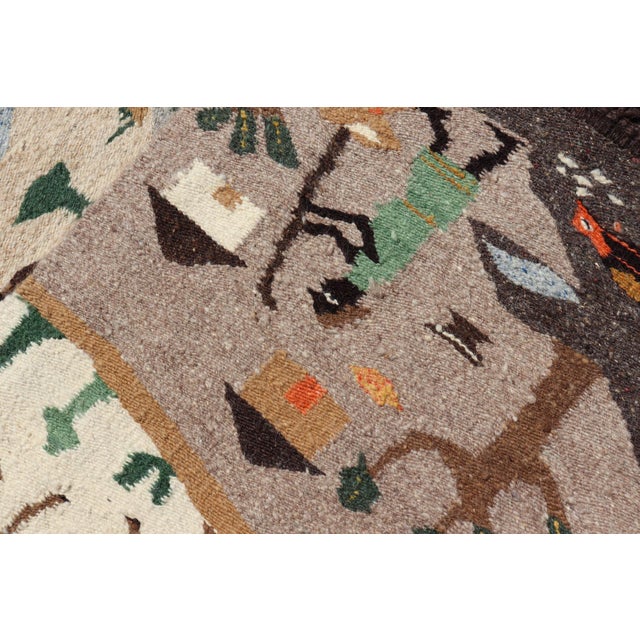 Vintage African Tapestry With Tribal Village, Wildlife and Hunting Scene For Sale - Image 15 of 15