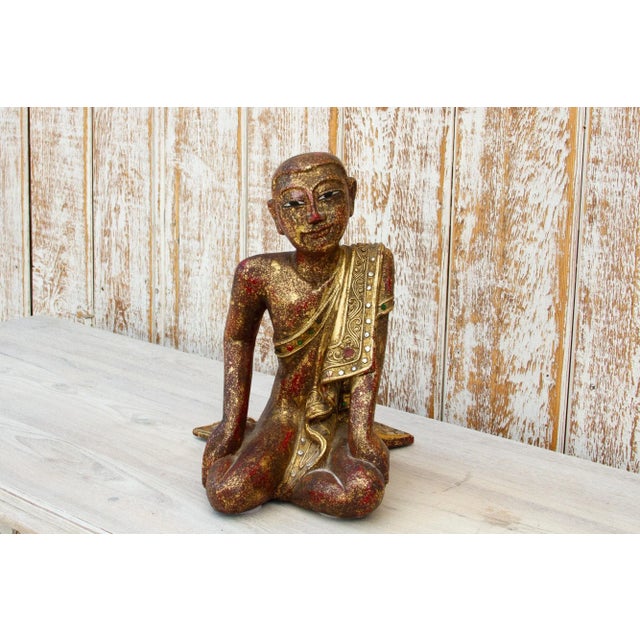 Asian Burmese Sariputra Buddhist Statue For Sale - Image 3 of 10