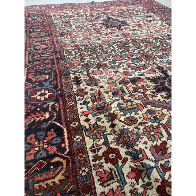 1940s Jungle Heriz with Duel-Finials Eggshell with Garden of Colors Rug 7.2 x 10.4 For Sale - Image 10 of 13