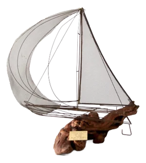 Vintage Brass and Driftwood Boat Sculpture