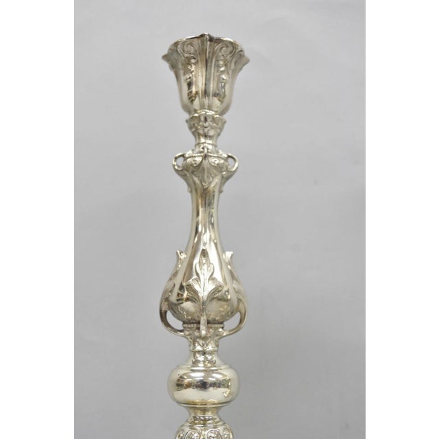 Antique Silver Plated WMF Warsaw Imperial Russia 12" Candlestick Holders - Pair For Sale - Image 10 of 18