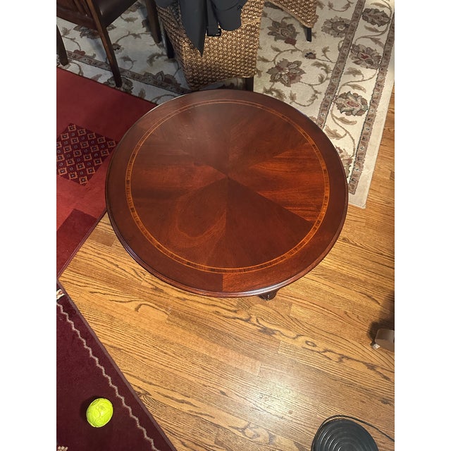 Mid 20th Century Vintage Round Mahogany Pedestal Table With Inlaid Top For Sale - Image 5 of 11
