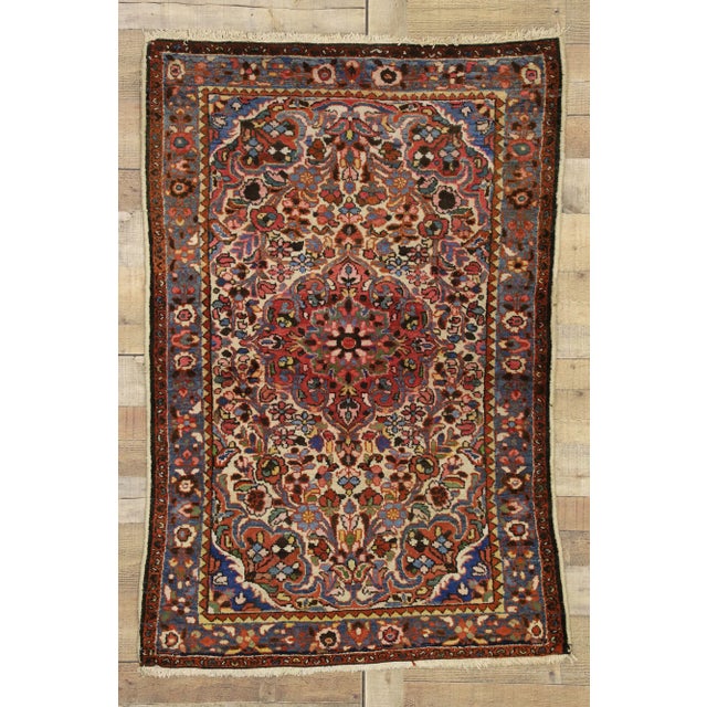 Vintage Persian Hamadan Accent Rug with Traditional Style 03'04 x 04'10. Sure to captivate the most discerning aesthete,...