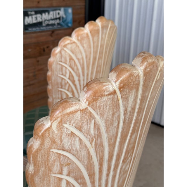 Vintage Coastal Regency Cerused Carved Shell Scalloped Back Barstool’s-Set of Three For Sale - Image 10 of 12