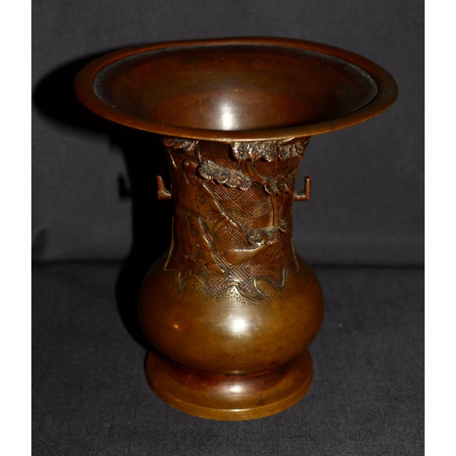Antique Japanese Bronze Vase With Figural and Landsape Motif For Sale - Image 14 of 14