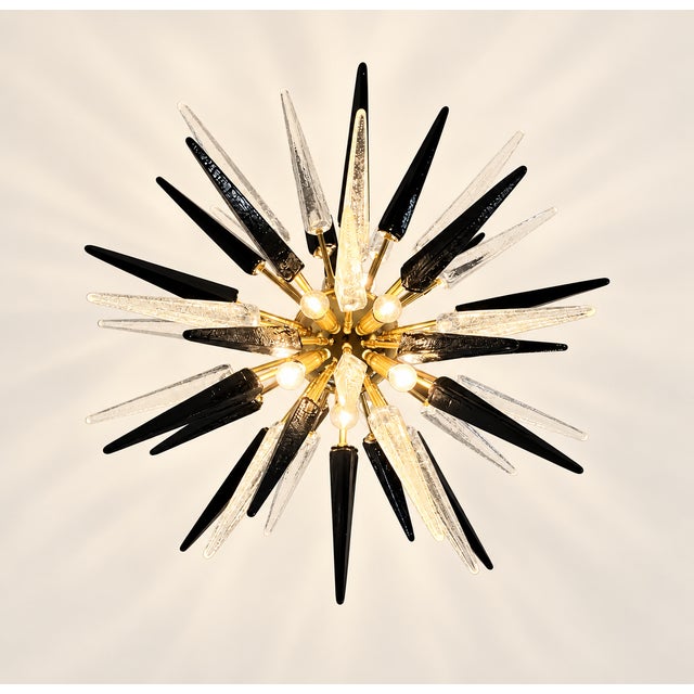 Contemporary Sputnik Light with 51 Black and Transparent Murano Tips from Justfurnituress SRL For Sale - Image 3 of 10