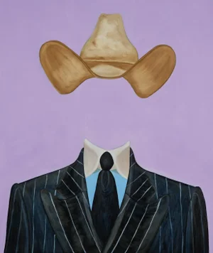 "Pinstripes in Lavender" Contemporary Original Western Surrealist Portrait Print by Daniel Falcón