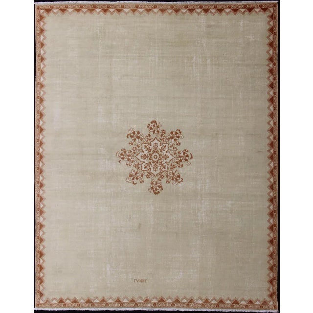 Large Vintage Moroccan Rug With Blossom Design in Ivory Background & Light Brown For Sale - Image 13 of 13