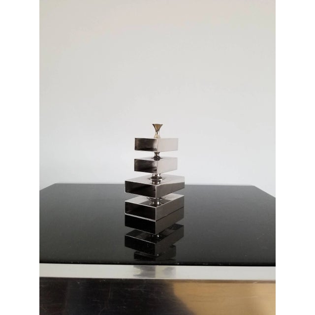 Elegant minimalist chrome tiered pencil organizer by Phillippe Barbier, France, 1970s. Signed on the bottom as pictured.