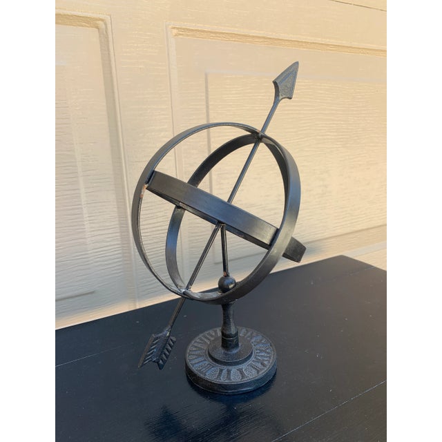 French Country Black Iron Armillary Globe Sculpture – Traditional Landscape & Garden Decor For Sale - Image 3 of 10