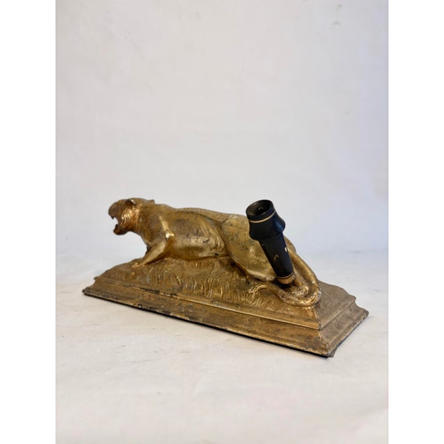 Figurative Vintage Gilt Tiger Desk Sculpture and Pen Holder For Sale - Image 3 of 12
