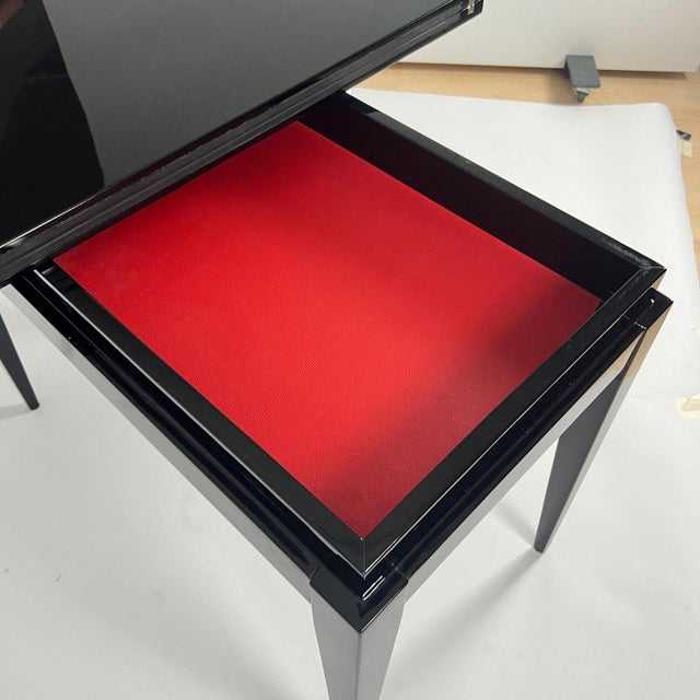 Art Deco Games Table in Black Lacquer, Red and Black Leather, France, 1930s For Sale - Image 14 of 18